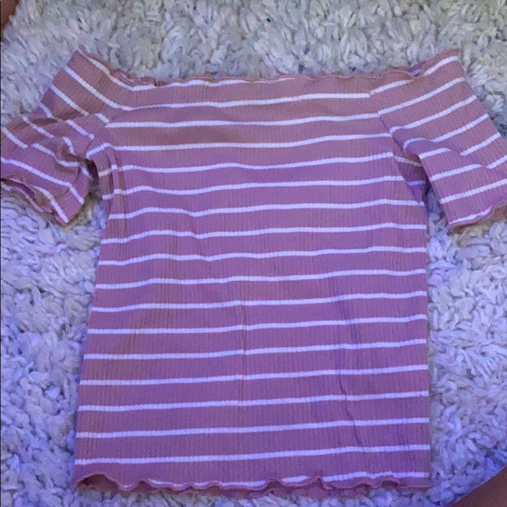 pink top off the shoulder and cropped